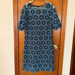 Laurèl Blue & Black Lace Circle-Pattern Mini Dress